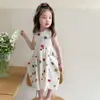 Vestido para Menina 2026 Novo Estilo Moda Coreana Infantil Vestido com Bolso Floral para Menininha Vestido Princesa para Criança Pequena