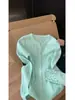 Cardigã de malha com gola V e manga com detalhe em renda verde, top casual outonal feminino estilo coreano