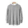 Suéter de lana 100% grueso de cinco agujas y tres hebras para hombre, cuello redondo, patrón jacquard, tejido de punto holgado, capa base de cachemira para otoño e invierno