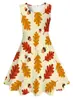 Vestido Casual Sin Mangas Estilo Pastoral Hojas de Arce Otoñales y Hojas Caídas Impresión Digital 3D Europeo y Americano Transfronterizo Chicas Frescas