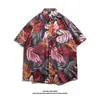 Camisa Floral Estilo Tailandês Praia de Bangkok, Manga Curta, Roupa Unissex para Casal, Camisa Solta Retro Cool de Secagem Rápida para o Festival Songkran