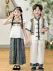 Disfraces Hanfu para Niños y Niñas, Atuendos de Danza Étnica Minoritaria, Atuendos Coordinados para Hermanos, Disfraces Exóticos Estilo Étnico Dai para Actuaciones de Jardín de Infancia, Modernos