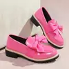 Zapatos Pequeños de Cuero Estilo Británico Transfronterizos Primavera 2026 Zapatos de Mujer con Suela Gruesa Color Sólido Zapatos con Lazo Mocasines sin Cordones para Mujer