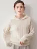 Nuevo suéter con capucha 100% cachemira pura para mujer 2026, top tipo jersey holgado de punto trenzado para otoño e invierno