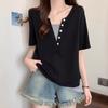 Camiseta Única de Manga Corta Falsa de Dos Piezas para Mujer, Nueva Primavera/Verano Talla Grande Holgada de Longitud Media Versátil Top que Reduce la Edad
