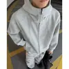 Sudadera Desestructurada Gris Claro para Hombre Otoño Estilo Coreano Peso Pesado Marca de Moda Cardigan Holgado Casual Deportivo Chaqueta con Capucha para Pareja