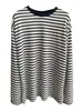 Estilo casual, playera base a rayas con hombros caídos, top tipo camiseta holgado y estilizado de manga larga para mujer, nuevo modelo otoño e invierno H081708