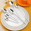 Juego de Cubiertos Engrosado de Acero Inoxidable 304L para Hoteles, Incluyendo Cuchillos para Bistec, Tenedores, Cucharas Soperas Redondas, Cucharas de Mango Largo y Tenedores para Frutas