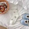 Meias Femininas Primavera e Verão Algodão Fino Bordadas Gatinho com Orelhinhas Fofas Meias de Cano Médio Série Miu Meias Femininas Sem Costura