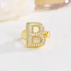 Anillo de Letra Burbuja Gordita de Personalidad para Joyería Transfronteriza Cobre Incrustado Circonita Oro Real de 18K Completamente Diamantado Abierto