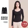 Camiseta Térmica de Capa Base Cálida para Otoño e Invierno para Mujer Grafeno Bloqueo de Temperatura Cuello en V Malla con Almohadillas en el Pecho No Necesita Sujetador Soporte de Pecho Manga Larga Ropa Cálida