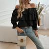 2025 Nuevo Otoño e Invierno Ropa Femenina Transfronteriza Europea y Americana Elegante Holgado Plisado de un Hombro Manga de Farol Top