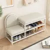 Banqueta para zapatos, Taburete para cambiarse los zapatos, Zapatero, Taburete de hierro para el hogar con cojín de bolsa suave de cuero, Banqueta larga para la entrada, Almacenamiento de lujo accesible, Nuevo estilo