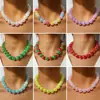 Colar com Pingente de Contas Coloridas a Laser Yongge Jewelry Estilo Europeu e Americano Colorido Bloqueio de Cores Joias de Contas de Vidro