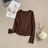 Camiseta base de manga larga bordada con cuello redondo, inspirada en las vacaciones al estilo francés, camiseta top casual versátil para el otoño coreano para mujer
