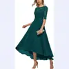 Vestido de Festa Formal Elegante com Aplicação de Renda Meia-Manga Chiffon Vestido de Noite para Convidados de Casamento