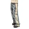 Calça Jeans Azul Lavada Retrô Casual Americana para Homens e Mulheres Outono Cintura Média Emagrecedora Solta Reta Perna Larga Longa
