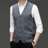 Chaleco Cardigan de Punto de un Solo Botón para Hombre de Otoño e Invierno Color Sólido Ropa Interior Chaleco de Lana Suéter sin Mangas para Hombres de Negocios