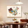Mapa de China Decoración para Sala de Estar Pintura Cuerda para Colgar Mural Estilo Tronco Pintura Colgante para Entrada Lienzo Colgante para Estudio Pintura de Pared para Dormitorio