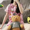 Pijamas Nuevos para Mujer Verano Delgado Traje de Mujer Manga Corta Shorts Ropa de Casa Dulce para Niña para Mujer Ropa de Abrigo de Verano