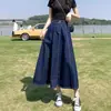 Falda vaquera de talla grande de cintura alta para primavera y otoño, nueva, estilo académico para mujer, cubre barriga, adelgazante, versátil, midi, línea A, falda de paraguas