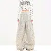 Pantalones de pierna ancha con estampado integral de estrellas y lunares estilo americano para mujer, holgados, adelgazantes, versátiles, sensación perezosa y relajada, Pantalones casuales tipo cimitarra de baile