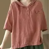 Camiseta de manga longa com capuz de cor sólida para mulheres, nova blusa casual versátil de corte solto com mangas de três quartos