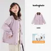 Pudding Haru Roupa Infantil Jaqueta 2026 Primavera Novo Estilo Patchwork Color-Blocking Gola Reversível Jaqueta Jeans Algodão Puro Jeans Retrô