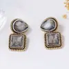 Pendientes Colgantes Geométricos Cuadriláteros de Aleación Incrustados con Pedrería, Moda Retro Elegante Exquisita Transfronteriza para Mujer, Versátiles para el Uso Diario