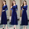 Vestido de Terciopelo Estilo Coreano para Mujer, Nuevos Modelos de Primavera, Otoño e Invierno, Tallas Grandes, Adelgazante, Rejuvenecedor, Elegante, Cuello Redondo, Vestido Largo para Mujeres de Tallas Grandes