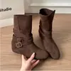Hebilla de cinturón para mujer Botas Martin, nueva moda retro 2026, botas cortas cómodas, botas de media caña modernas y elegantes