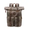 Mochila de Lona Vintage Desgastada Estilo Americano de Gran Capacidad en Cuero Crazy Horse, Bolsa de Lona Encauchutada Desgastada Estilo Workwear