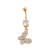 Anillo de Ombligo de Zirconia Dorada Europeo y Americano Transfronterizo Oso Mariposa Clavo de Ombligo Cola de Pez Cereza Anillo de Ombligo Joyería para Piercing de Ombligo