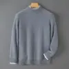 Baicai Rong 2026 Otoño/Invierno Nuevo 100% Lana Hombres Holgado Cuello Medio Alto Punto de Semilla Ropa Interior Base de Negocios Tejido de Punto