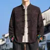 Nova Jaqueta Estilo Chinês Melhorada com Gola Alta Traje Tang Outono Estilo Chinês Masculino Padrão Escuro Punhos Jacquard Cor Contrastante Jaqueta Casual