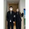 Cárdigan de Punto Negro con Cuello Alto y Doble Cremallera para Hombres y Mujeres, Otoño Holgado Perezoso Suéter Cardigan Ropa de Pareja de Alta Gama