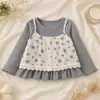 Conjunto de otoño para niña 2026, nuevo conjunto de camisola con estampado floral, elegante y moderno, conjunto de tres piezas estilo coreano para niños