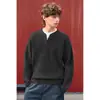 Suéter retro estilo Old Money con cuello Henley, de dos piezas simuladas para hombre, otoño e invierno, corte relajado, capa interior de punto de alta gama