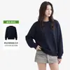 Moletom feminino estilo retrô americano com gola redonda pequena, tecido de moletom pesado para outono e inverno, corte solto, mangas compridas, blusa base quente e versátil