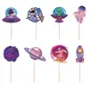 Novo Conjunto de Decoração para Festa de Aniversário Tema Estrelas do Espaço Bandeira de Aniversário Pingente Espiral Cartão para Bolo