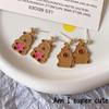 Adorables pendientes de aguja de plata 925 de Capibala, pequeños pendientes de personalidad para chica estudiante, pendientes de animales de dibujos animados.