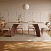 Mesa de Comedor Rectangular de Madera Maciza Estilo Medieval para Uso Doméstico, Mesa de Comedor Rectangular Retro de Alta Gama, Nuevo Modelo 2026 con Cubierta de Mesa de Comedor de Piedra Travertina Suspendida