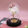 Cúpula de Vidro com Flor Eterna e Rosa com Folha de Ouro, Luz LED, Ornamento Artesanal DIY, Presente de Dia dos Namorados, Flor Brilhante