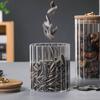 Frasco Sellado de Vidrio de Borosilicato Alto a Rayas, Frasco de Almacenamiento Sellado para Cocina, Frasco para Té, Tapa de Madera, Botella de Vidrio de Borosilicato Alto