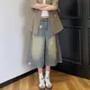 Shorts jeans de verão 2026 com estampa de estrela estilo retro americano para mulheres, lavagem desgastada, calças cropped casuais largas e soltas