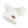 Sombrero de Lana Grueso para Niños de Otoño e Invierno Orejas Doble Pompon de Piel Cálido Protección para las Orejas Set de Sombrero Tejido con Etiqueta Sombrero de Color Puro