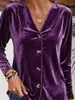 Moda Femenina Europea y Americana 2026 Sitio Independiente Transfronterizo Amazon Nueva Camisa de Terciopelo con Mangas Largas Abotonadas y Cuello de Solapa Superior