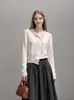 Cárdigan de Punto Crochet Hueco Francés de Manga Larga para Mujer Diseño de Principios de Otoño Top Holgado Adelgazante 25826