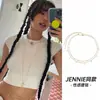 Cadena de Cintura Sexy de Perlas Estilo Jennie con Falda, Cadena Corporal de Danza del Vientre de Doble Capa, Accesorio de Cadena Fina