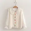 5926 Conjunto de Duas Peças Estilo Mori Girl Japonês Jovem Casual Colorido Botão Bordado Tricô Colete + Blusa com Acabamento em Renda